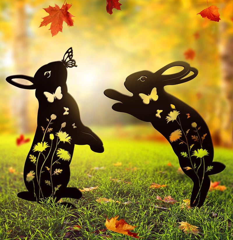 Doesen Metal Bunny Garden Decor, 17" Rabbit Yard Decor, Metal Yard Art Animals Garden Stakes Rabbit Silhouette, Rabbits Yard Decorations Outdoor, Bunny Garden Art for Flowerbeds Planters Patios Lawn - Image 3